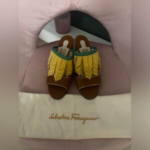 NWT Salvatore Ferragamo Size 7.5 Axis Multicolor Slip On Sandals